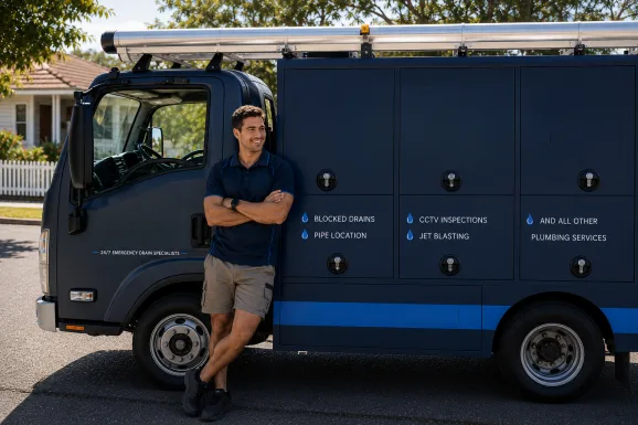 Our plumber with the service van on a Balmain job